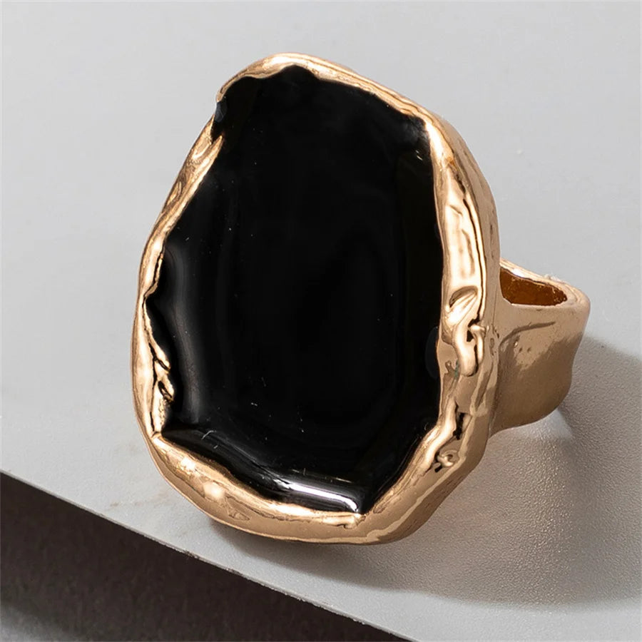 Bohemian Metal Large Black Stone Ring