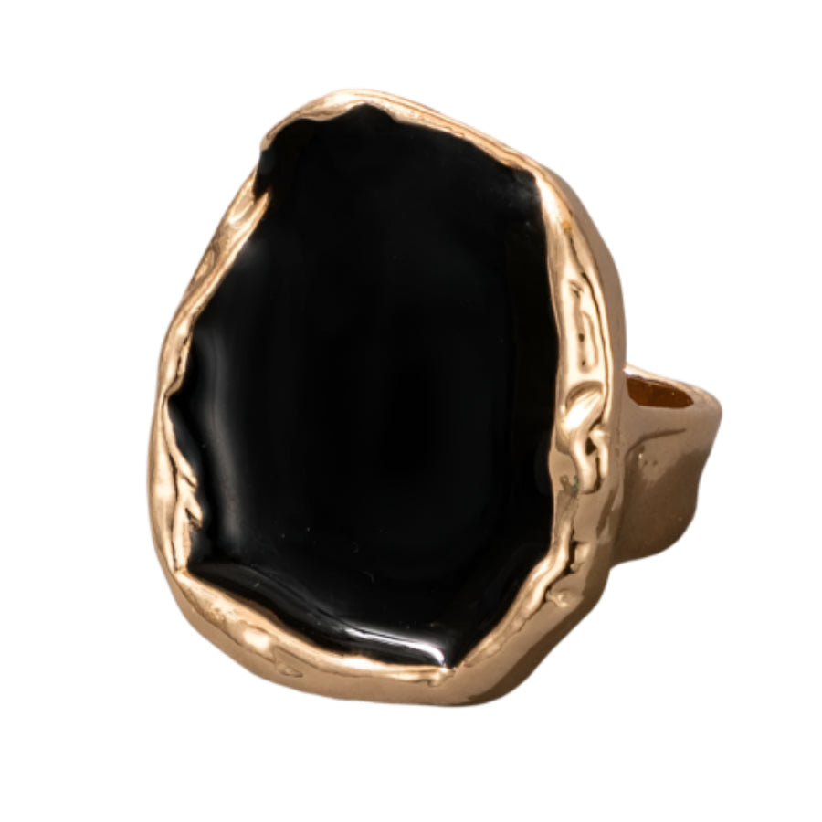 Bohemian Metal Large Black Stone Ring