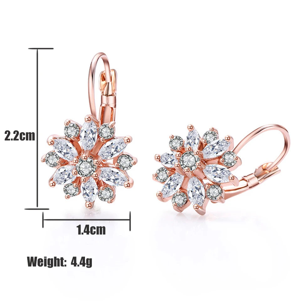 Rose Gold Flower Hoop Earrings Crystal Zircon