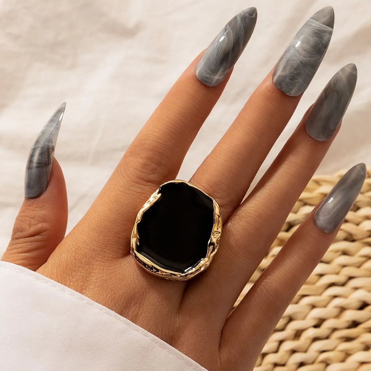 Bohemian Metal Large Black Stone Ring