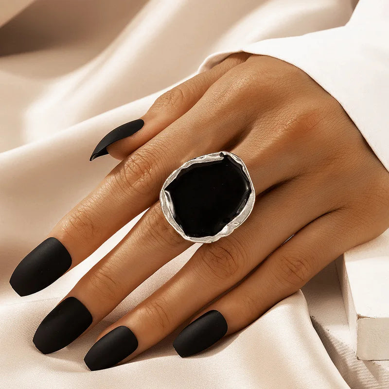 Bohemian Metal Large Black Stone Ring