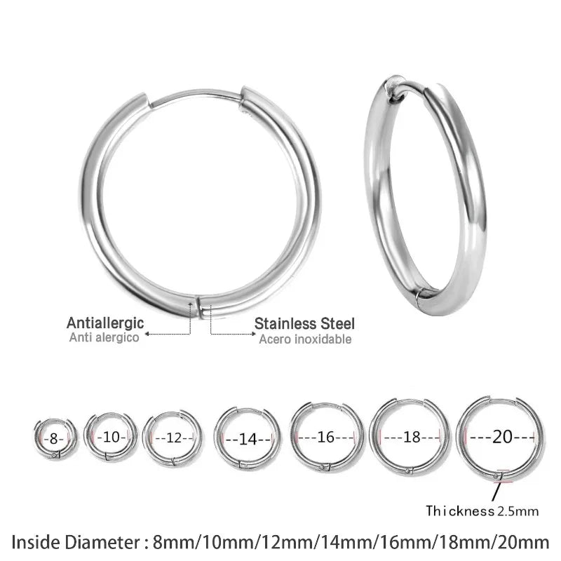 2Pcs Small Hoop Earrings , Stainles Steel Round Circle